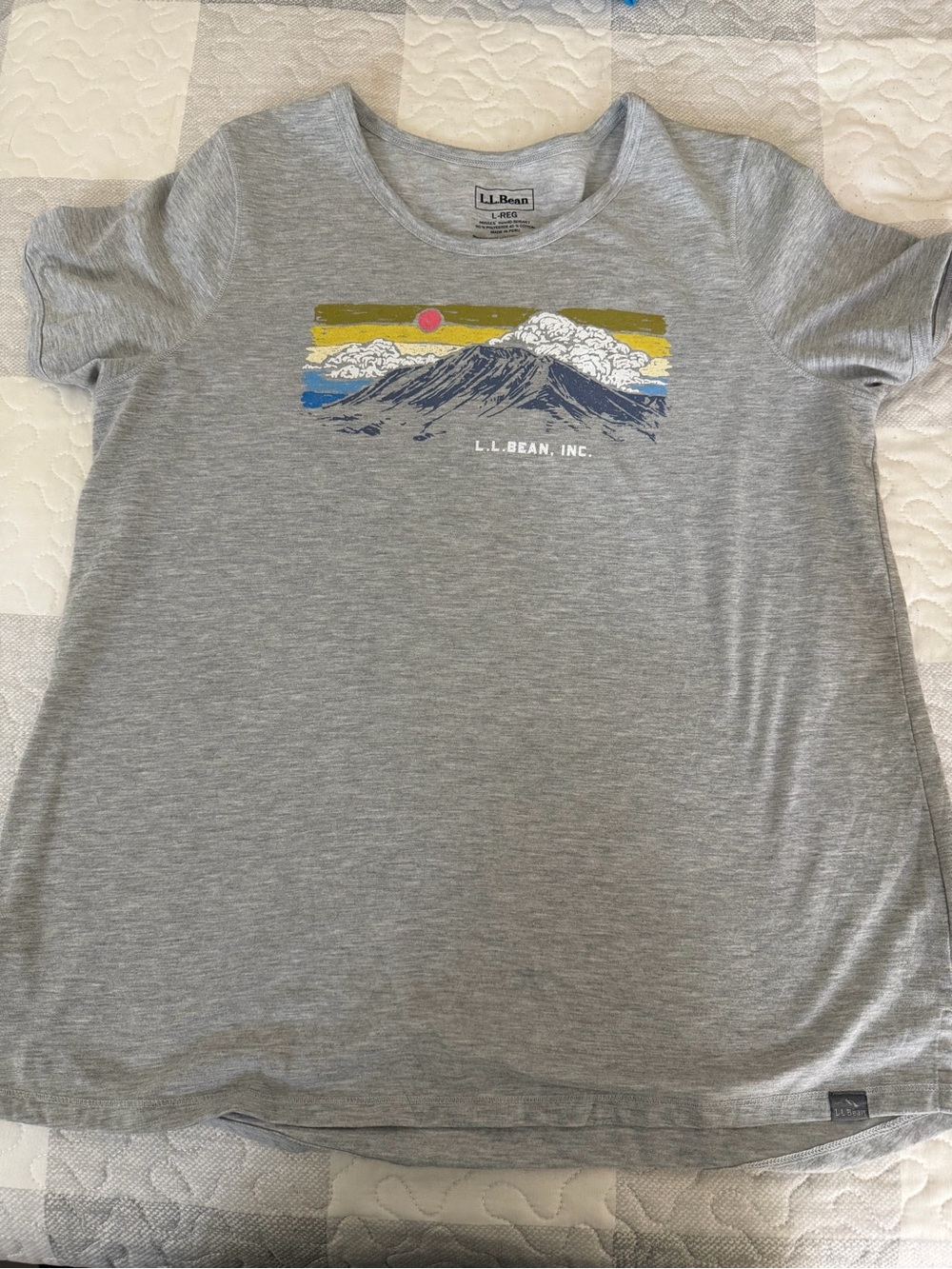 L.L.Bean Women's Gray Mountain Graphic Tee with Yellow and Blue Accents